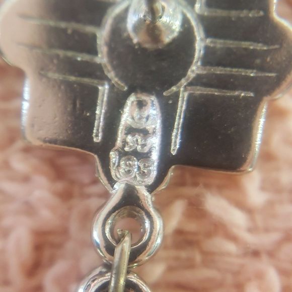 Silver-tone and Turquoise Center Stone w/ Red Hearts and Feather Dangle Earrings - Picture 4 of 5